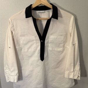 New York & Company White Shirt with Black Trim